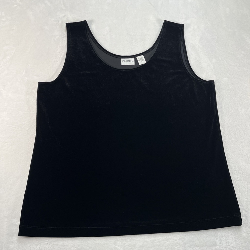 Chico's Velvet Shell Tank Womens XL Black Basics Fall Staple Minimal Stretch